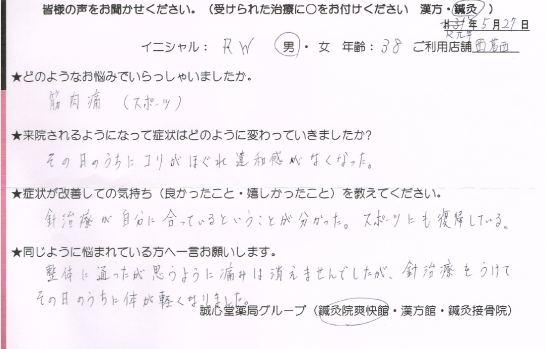 施術後　皆様の声をお聞かせください