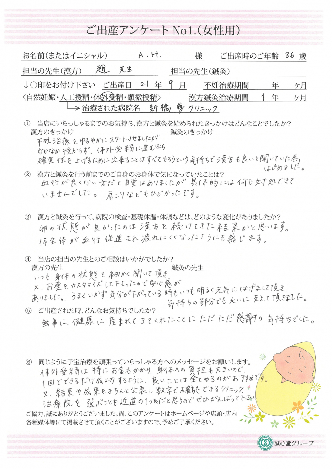 ★妊活を緩やかに始めたけどうまくいかず・・・体外受精の決意とともに漢方をスタート！★ご出産アンケート【第一子・体外受精・36歳】