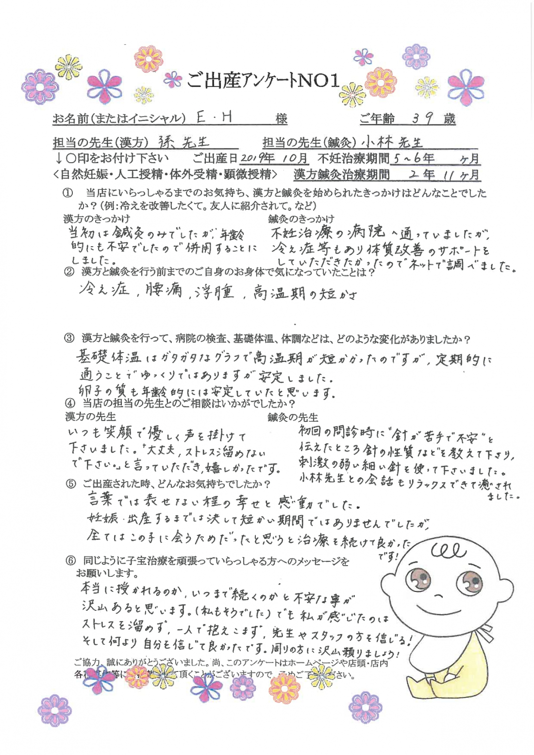 過去の出産アンケート（2019年）を一覧にまとめました①