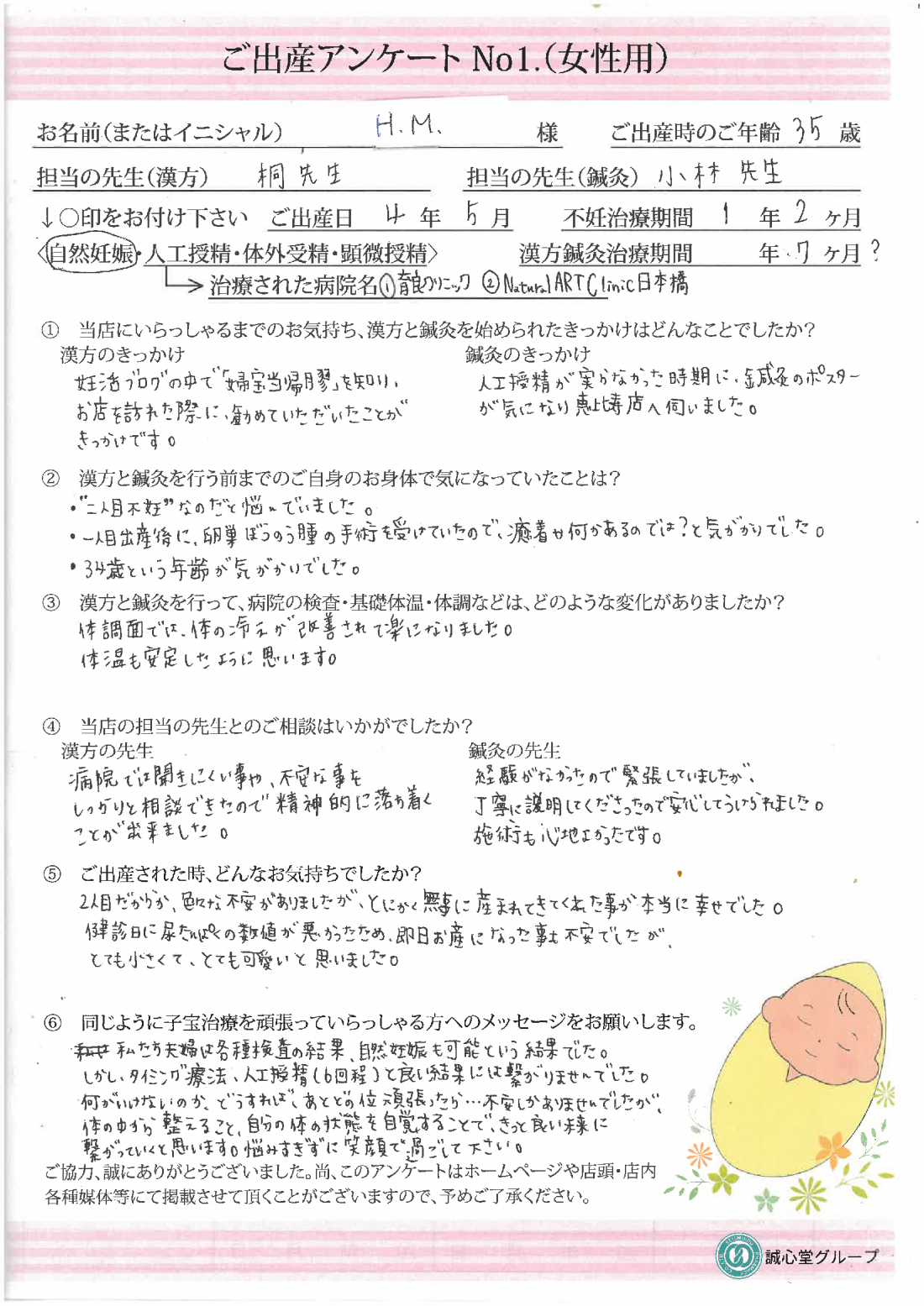 ★第二子を自然妊娠、35歳で無事出産★ご出産された方からのアンケート